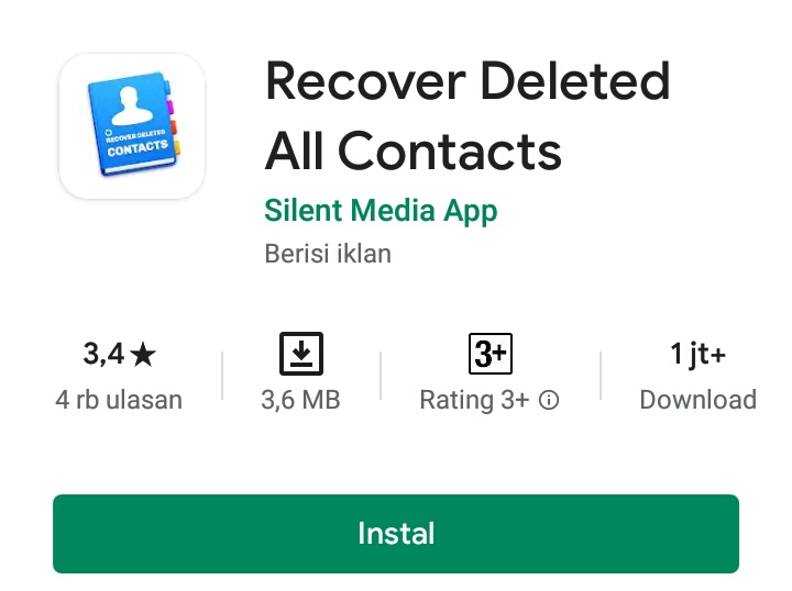 Cara backup kontak android dengan aplikasi Recover Deleted All Contacts