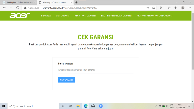 Cek Garansi Laptop Acer