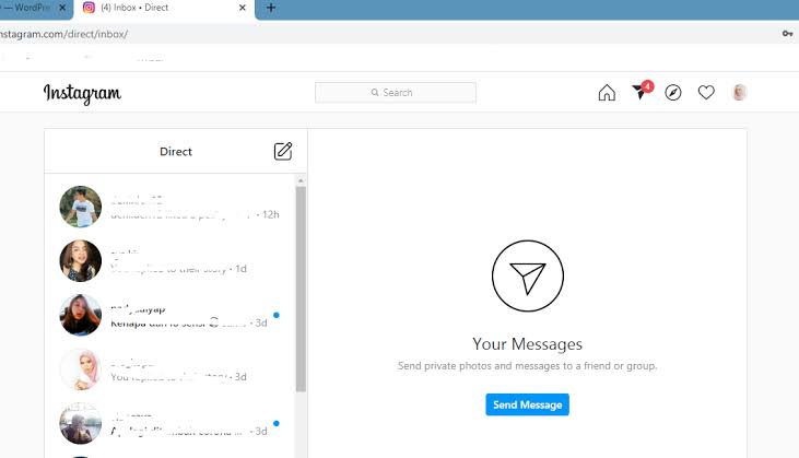 Mengirim DM Instagram di laptop atau PC