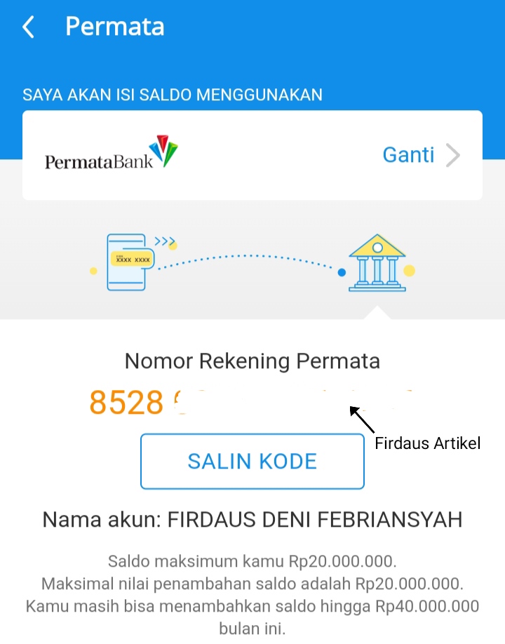 Salin nomor virtual account