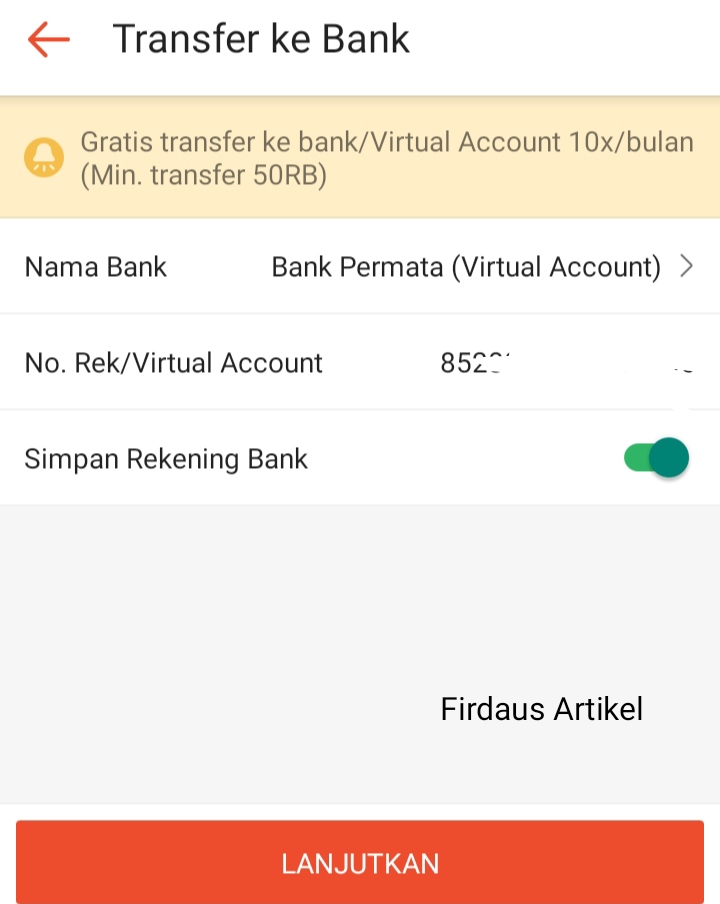 Masukkan nomor rekening