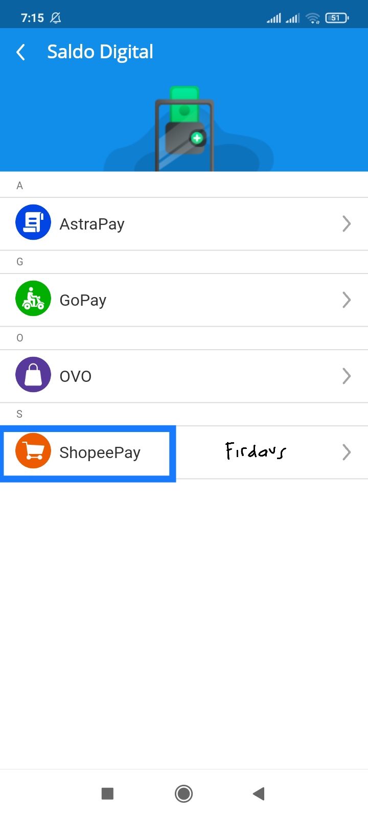 Berikutnya pilih ShopeePay