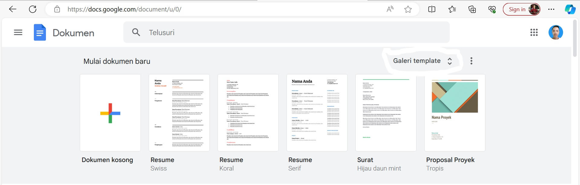 pilih galery template