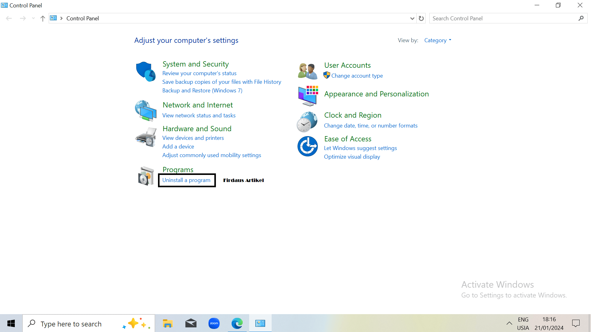 pilih uninstall program