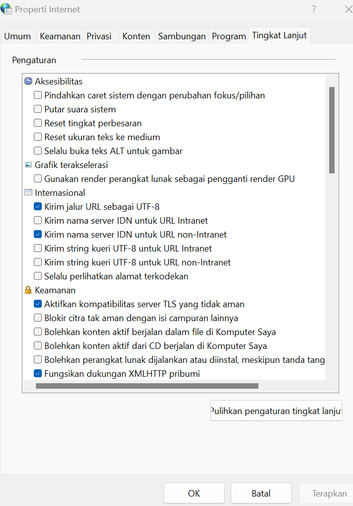 melalui control panel