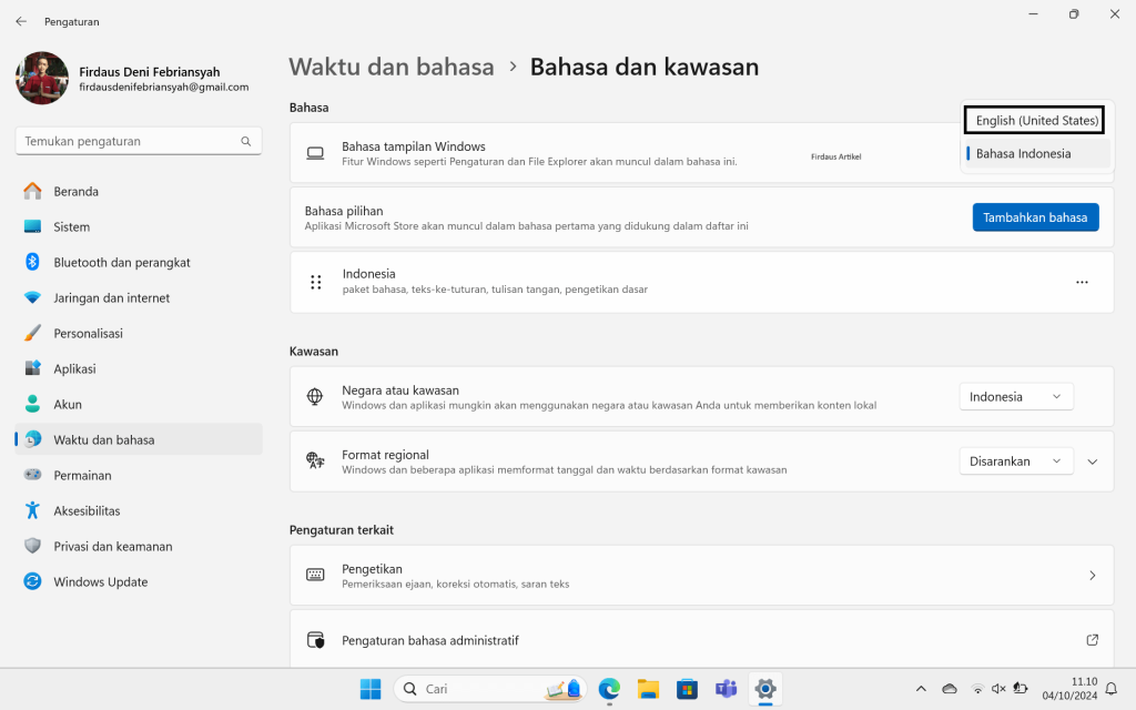 Cara Mengganti Bahasa di Windows 10 dan 11, Cepat dan Mudah! 4 bahasa tampilan Windows