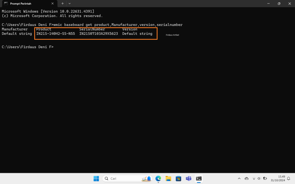 cek motherboard via terminal
