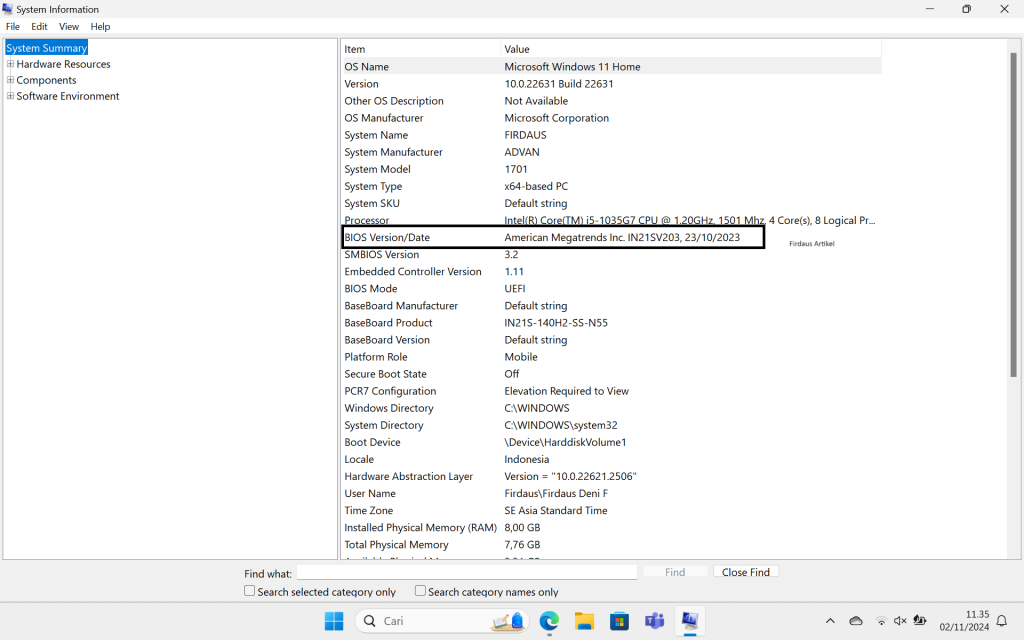 3 Cara Cek Versi BIOS di Laptop/PC Tanpa Aplikasi 3 cek BIOS lewat system information