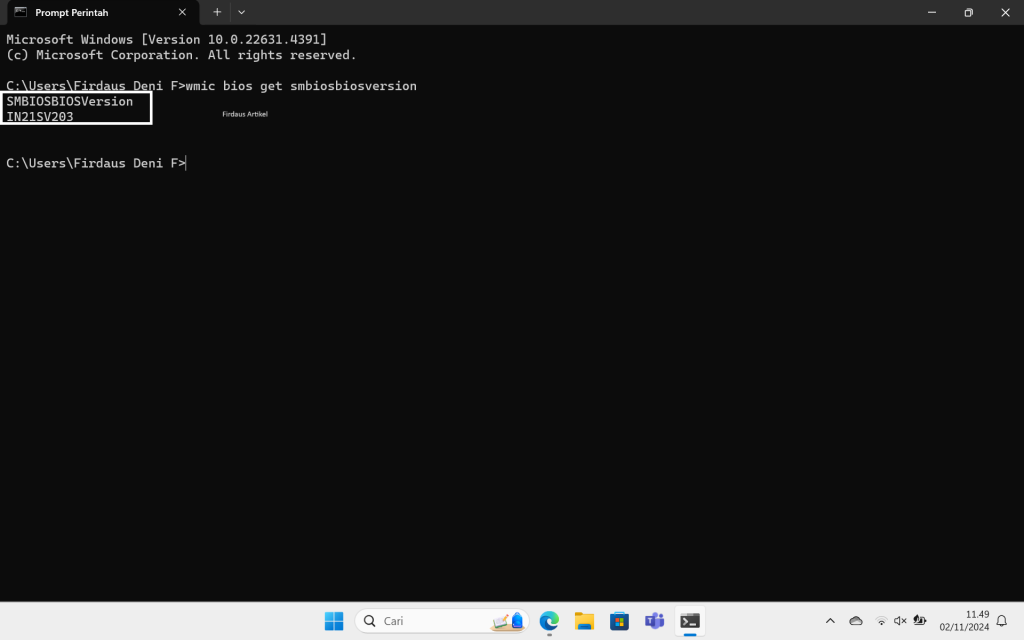3 Cara Cek Versi BIOS di Laptop/PC Tanpa Aplikasi 4 cek versi BIOS dengan command prompt