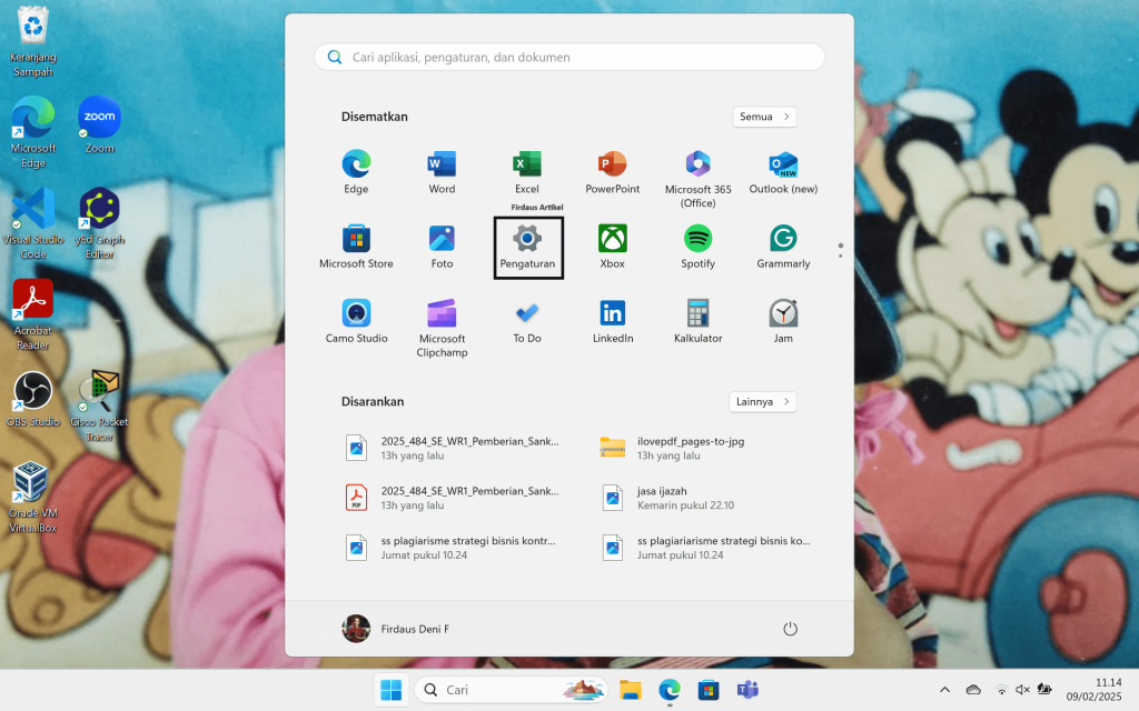 buka aplikasi settings