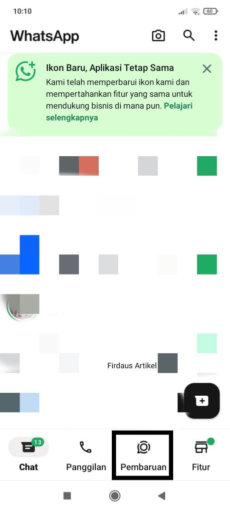 Cara Menambahkan Musik di Story WhatsApp Lengkap dengan Gambar 2 Klik pada bagian pembaharuan