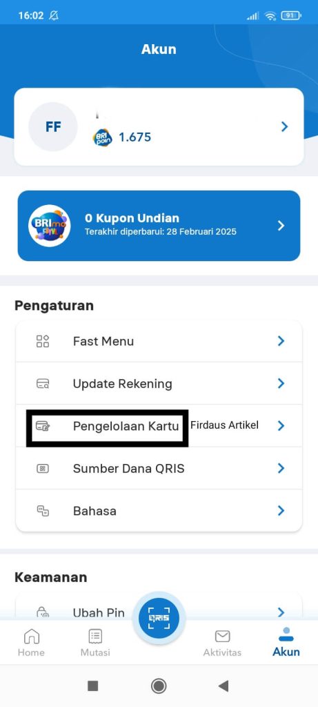 Cara Mengubah PIN ATM BRI Tanpa Harus ke ATM/Bank 5 Pilih pengelolaan kartu