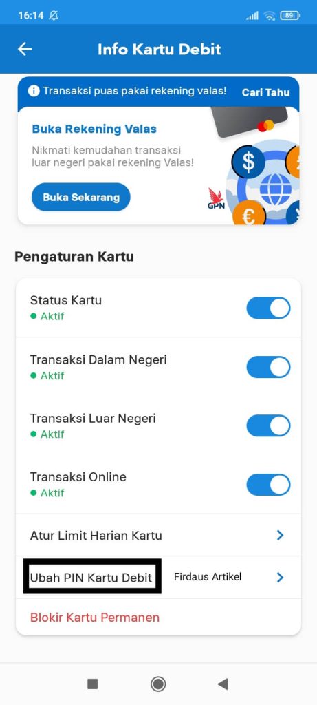Cara Mengubah PIN ATM BRI Tanpa Harus ke ATM/Bank 7 Pilih ubah PIN Kartu Debit