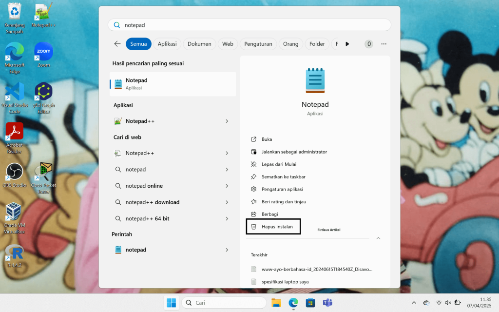 Cara Uninstall Notepad di Windows 11 4 klik hapus instalan