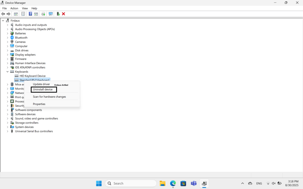 mematikan keyboard dengan device manager