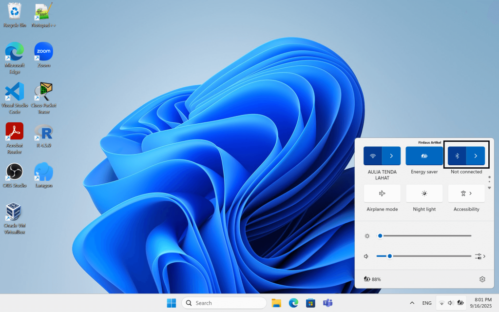 4 Cara Mengaktifkan Bluetooth di Laptop atau PC Windows 10/11 2 mengaktifkan bluetooth lewat quick settings