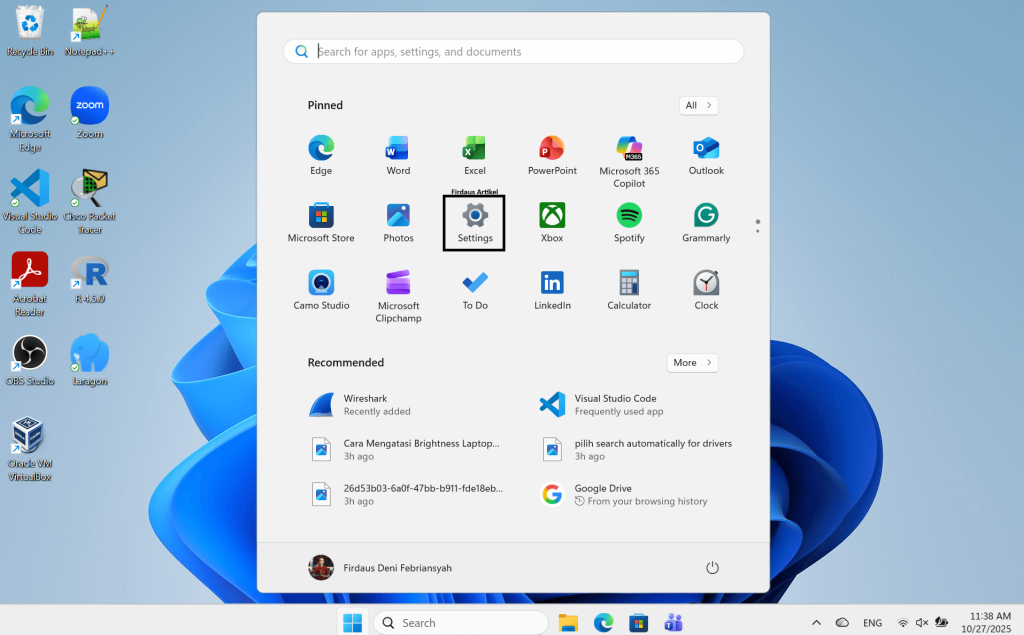buka aplikasi settings