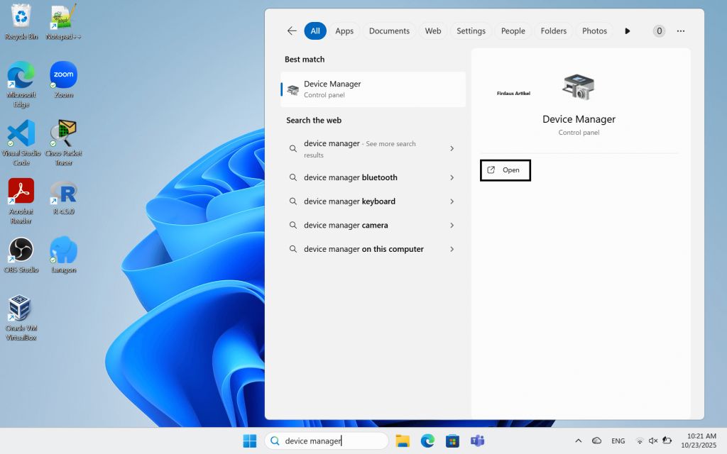 buka device manager melalui pencarian