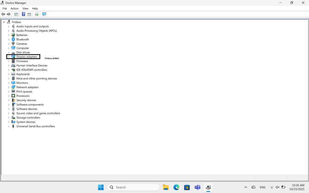 Klik tanda > pada bagian "Display Adapters".