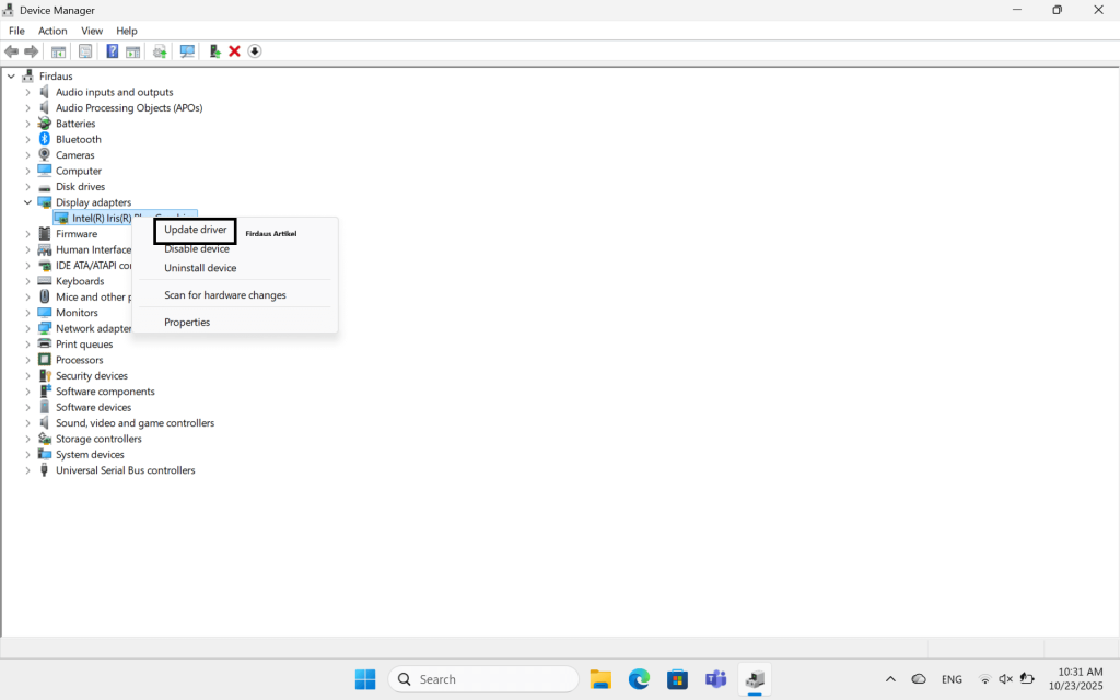 pilih update driver