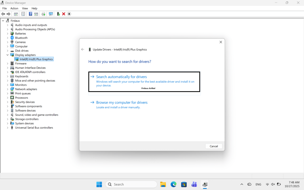 pilih "Search automatically for drivers"