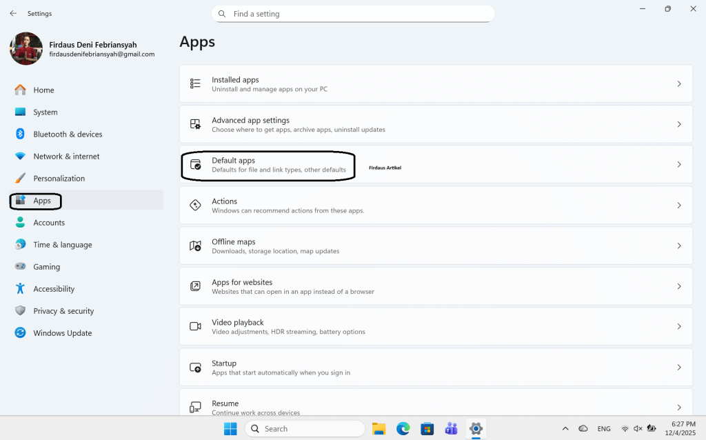 pilih default apps