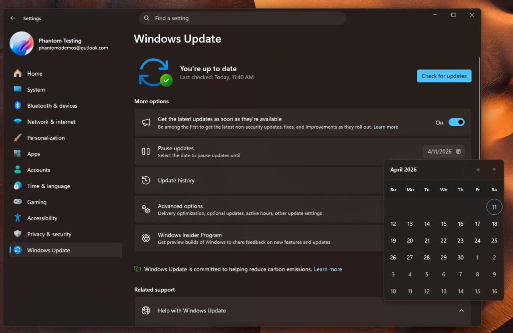uji coba fitur pause update